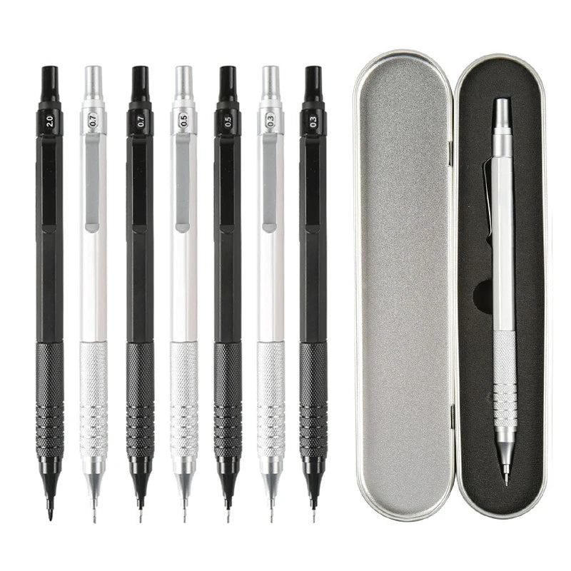 High Quality Metal Mechanical Pencils Set with Lead Refills Drafting Automatic Pencil 0.3, 0.5, 0.7, 2.0mm Pencil for Art Sup