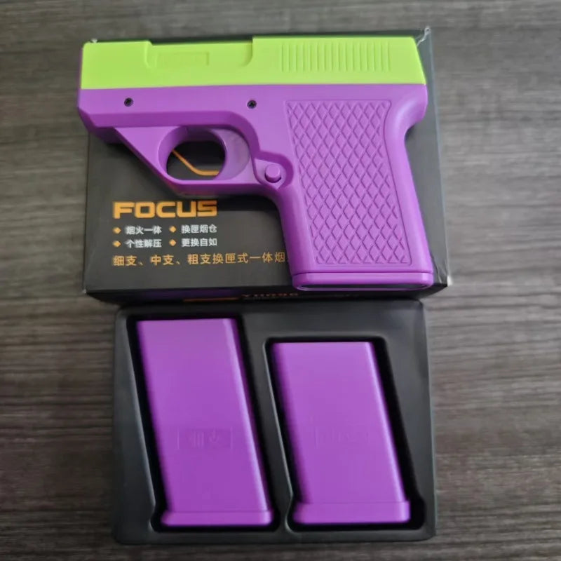 Gun-shaped lighter with 3 cigarette cases, dark blue flame gas lighter, windproof cigar lighter,suitable for Christmas,Hallow