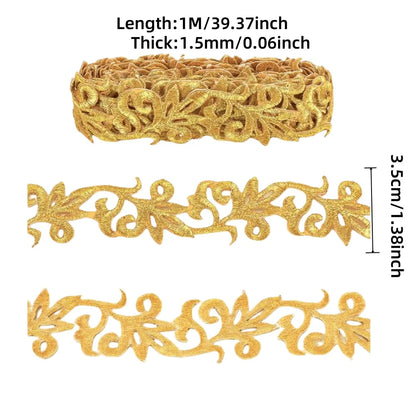 1M Hot Melt Adhesive Metallic Lace Ribbon Crafts DIY Embroidery Lace Trim Iron on Flower 7.6cm Sewing Wedding Dresses Home De