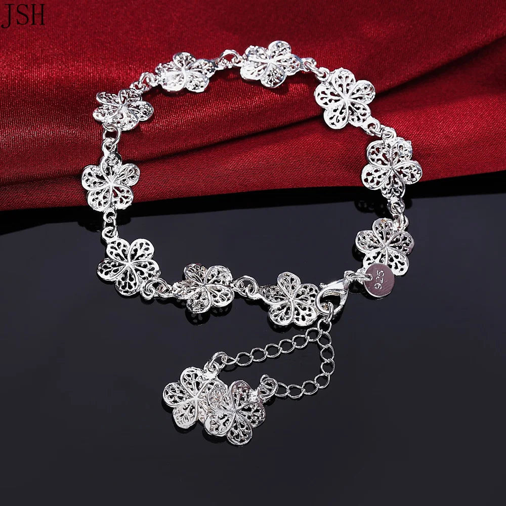 Hot wedding 925 sterling silver bracelet beautiful flowers for women classic fashion jewelry 20CM