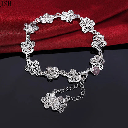 Hot wedding 925 sterling silver bracelet beautiful flowers for women classic fashion jewelry 20CM