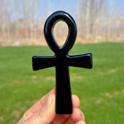Natural Obsidian Carved Anka - Unique Rock and Crystal Collectible - Art Deco Style Desktop Decoration
