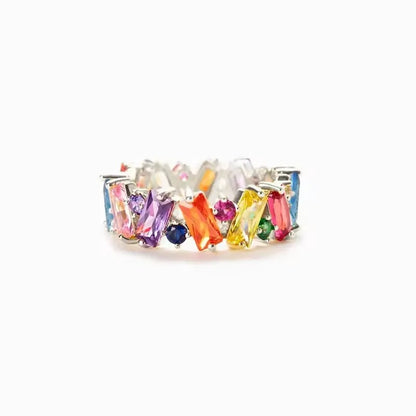 New Irregualr Design Colorful CZ Women Rings Gold Color/Silver Color Geometric CZ Rainbow Rings Luxury Trendy Exquisite Jewel