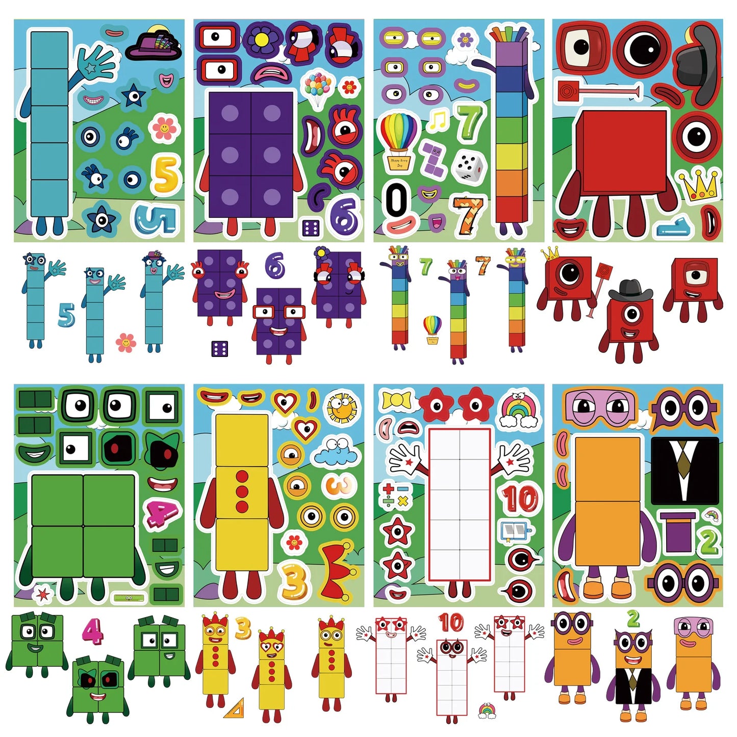 8/16/24 SHEETS Digital Building Cute Puzzle Stickers Cartoon Building Stationery Decor DIY Face Stickers