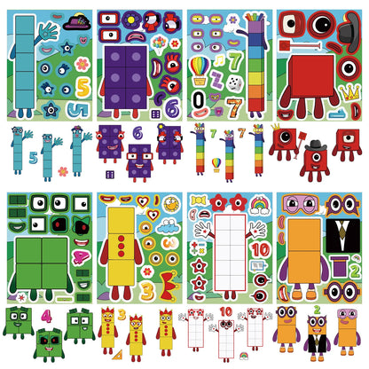 8/16/24 SHEETS Digital Building Cute Puzzle Stickers Cartoon Building Stationery Decor DIY Face Stickers