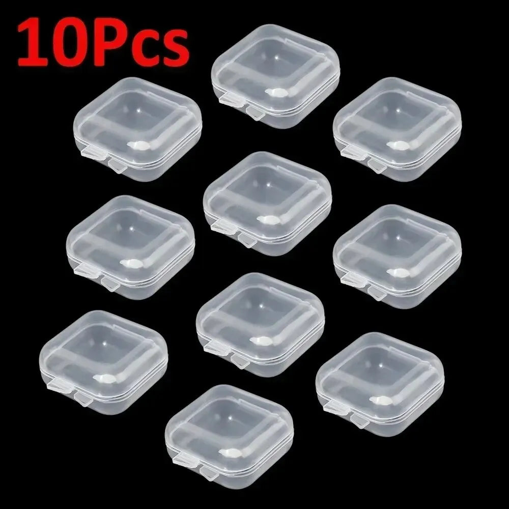 Mini Plastic Jewelry Storage Box Square Transparent Flip Portable Pill Container Jewelry Holder Packaging Earrings Display Ca