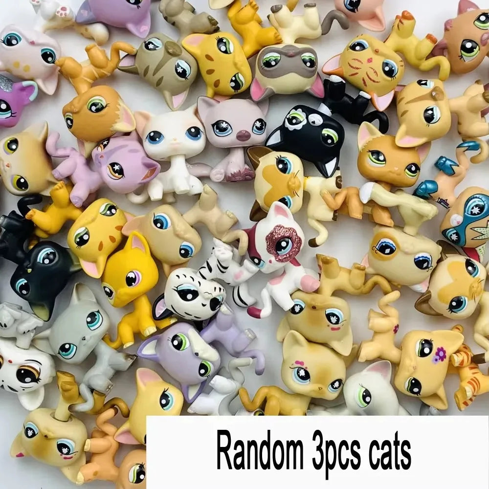 Rare Pet Toy Mini Stands Short Hair Kitten Old Figures Collection Original Bobble Head Toy LPS - 3 random cats