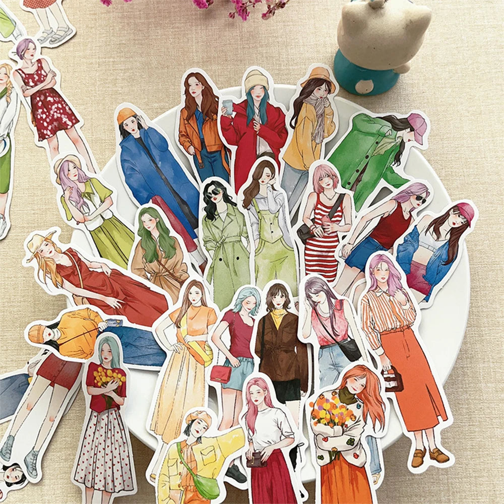 10/30/60pcs Four Seasons Fashion Dress Girls Decoration Stickers Aesthetic DIY Scrapbooking Laptop Stationery Cute Sticker To