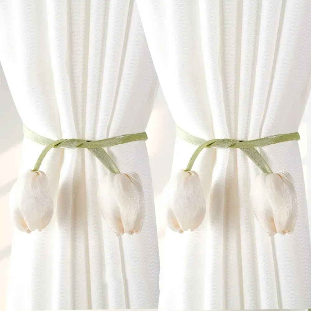 Creative Fashion Tulip Curtain Straps Adjustable Elegant Curtain Tieback Beautifully Curtains Tie Rope Homestay - 1pair Beige