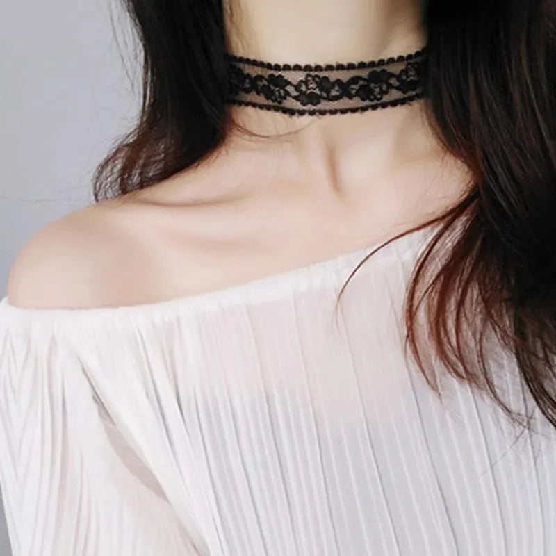 Sexy Black Lace Flower Necklace for Women Harajuku Gothic Short Choker Collar Choker Party Female Neck Accessories