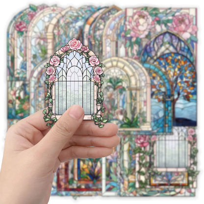 50PCS Retro Flower Mirror Sticker Fun Stickers DIY Phone Case Laptop Water Cup Computer Toy Stickers