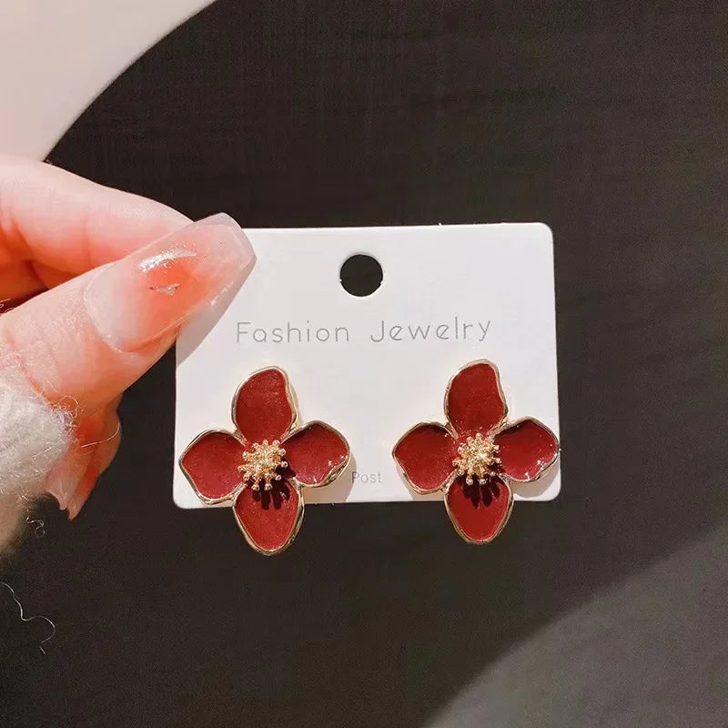 New Fashion Sweet Design Spring/Summer Blue Pink Enamel Flower Light Luxury High End Earrings Party Gifts for Women Jewelry -