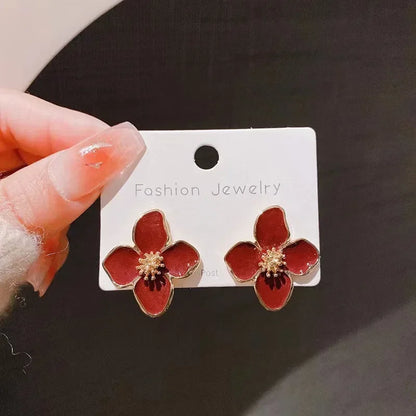 New Fashion Sweet Design Spring/Summer Blue Pink Enamel Flower Light Luxury High End Earrings Party Gifts for Women Jewelry -