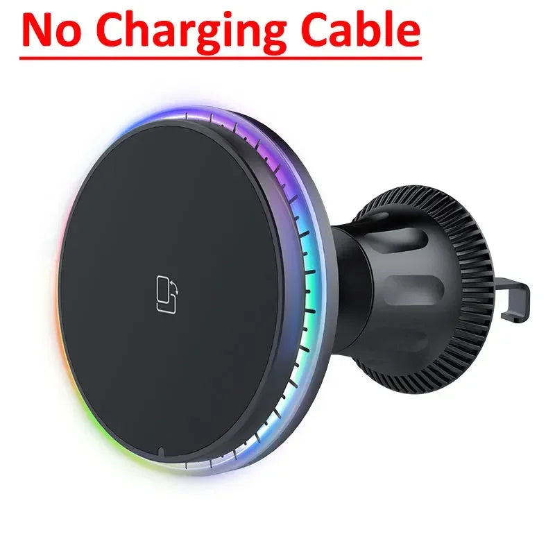 30W Magnetic Car Wireless Chargers RGB LED Light For iPhone 12 13 14 15 Pro Max Phone Holder Stand Mount Fast Charging Statio