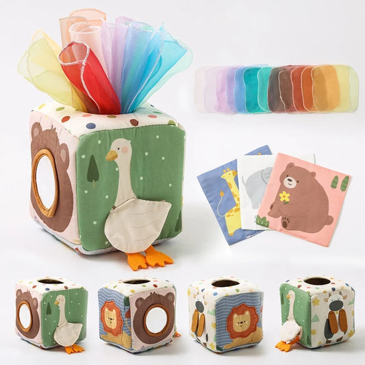 Montessori Cloths Toys Magic Cotton Animal Tissue Box Kids Finger Exercise Cloth Busy Box Toys Baby Educational Activity Sens