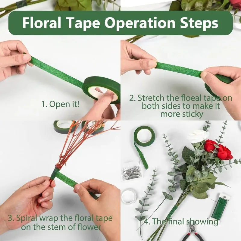10/1Rolls Green Bouquet Floral Tapes Self-adhesive Stamen Wrapping Paper Tape DIY Flowers Decor for Florist Wedding Party Pro