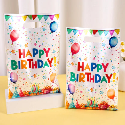 10/20/50pcs Happy Birthday Gift Bags Colorful Balloon Pattern Plastic Tote Bags for Adults Happy Birthday Party Decoration