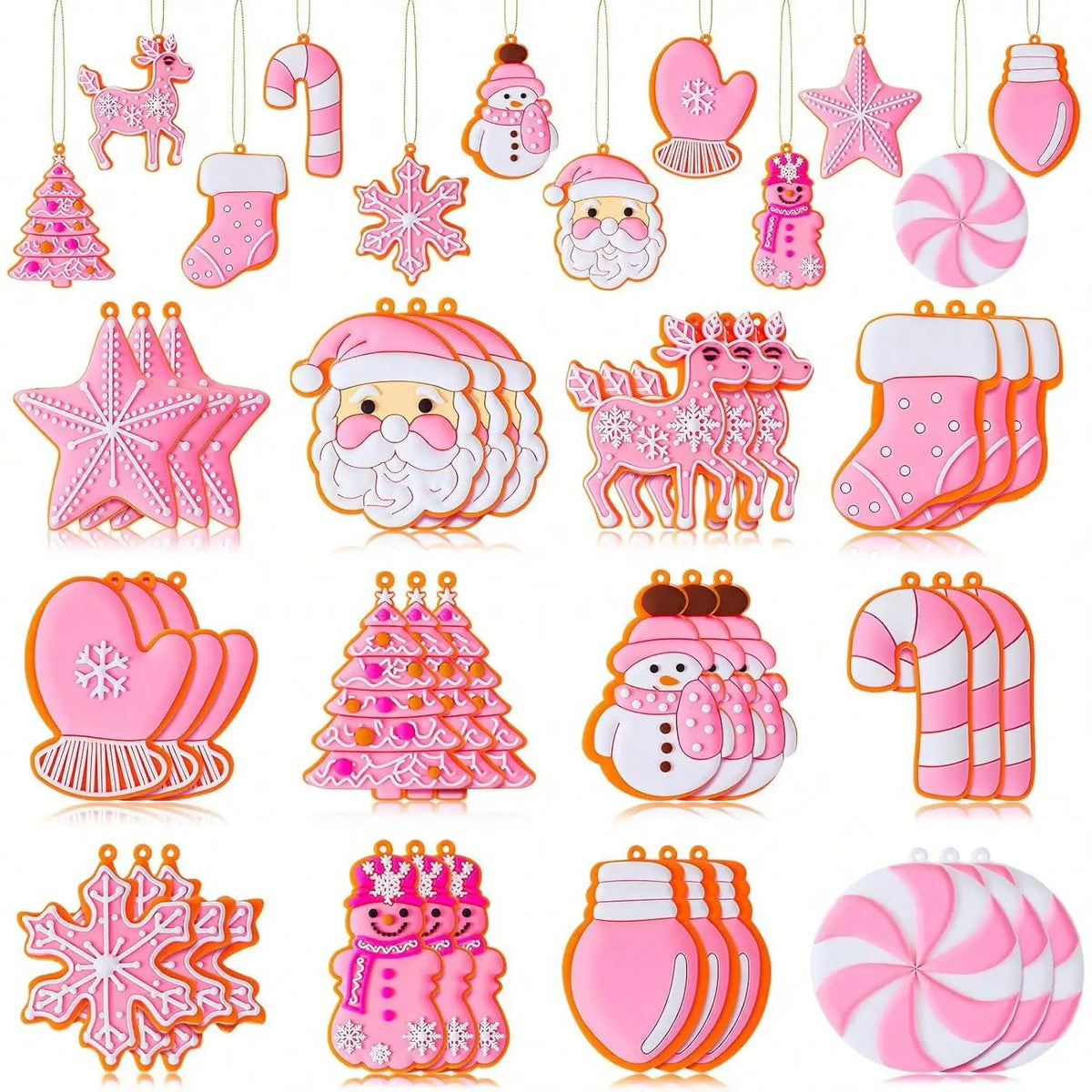 Pink Christmas Tree Ornaments Gingerbread Snowflake Silicone Balls Hanging Decor For DIY Crafts