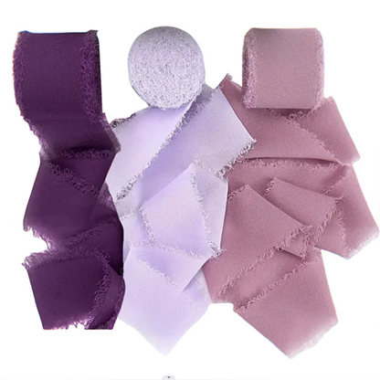 3 Roll/set 5m Frayed Edged Satin Handmade Chiffon Silk Ribbon For Wedding Invitation Bouquets Birthday Party DIY Decoration G