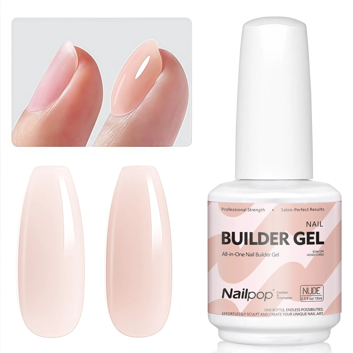 Nailpop 7IN1 Multi-Functional Builder Gel 4Colors Extension Strength Apex Building Base for Beginner Friendly Manicure 15ml -