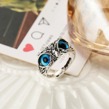 Rare Vintage Owl Carved Tibet Silver Ring for Men Cute Animals Youth Gothic Adjustable Fashion Women Jewelry Accessories Gift