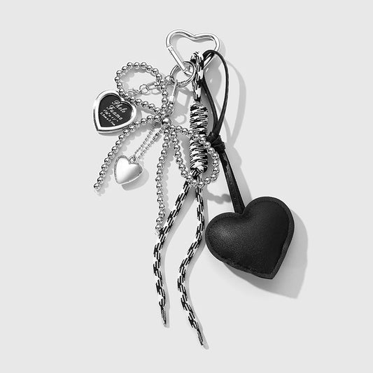 Luxury Charm Tassel Love Heart Pendant Handmade Creative Bowknot Keychain Cute Glossy Pendant Keychain Bag Accessories