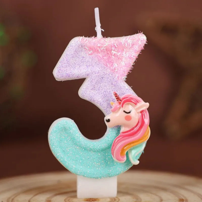 0-9 Number Cartoon Unicorn Digital Candles for Kids Birthday Party Festival Cake Decoration Atmosphere Props Fun Themed Candl