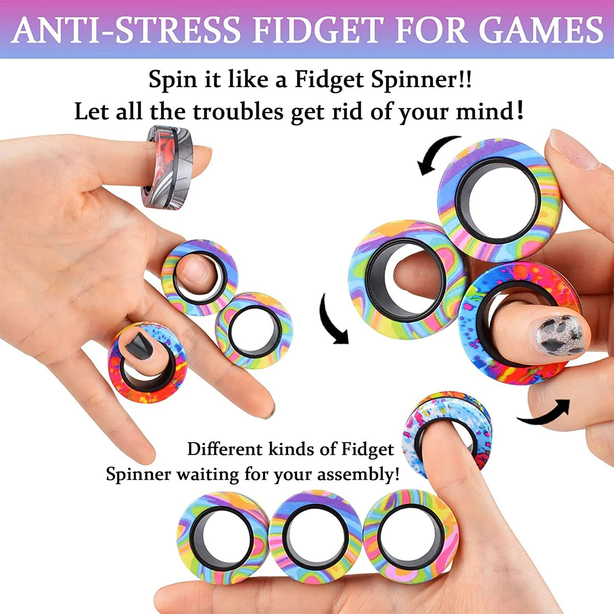 3Pcs Magnetic Rings Fidget Toy Set Adult Fidget Magnets Spinner Rings Fidget Pack Great Gift for Adults