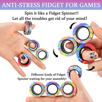 3Pcs Magnetic Rings Fidget Toy Set Adult Fidget Magnets Spinner Rings Fidget Pack Great Gift for Adults