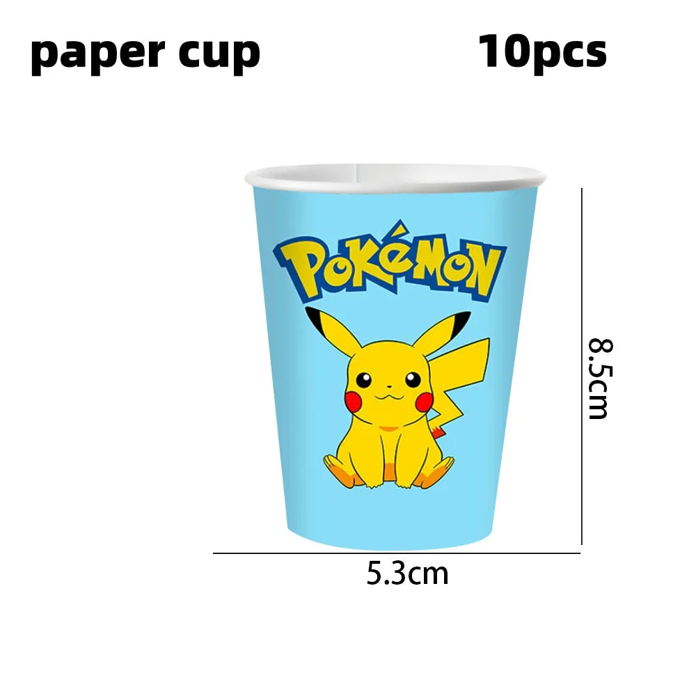 Decoration Pokemon Birthday Party Hats Pikachu Disposable Tableware Tablecloth Cup Plate Napkin Baby Shower Party Favors Poke