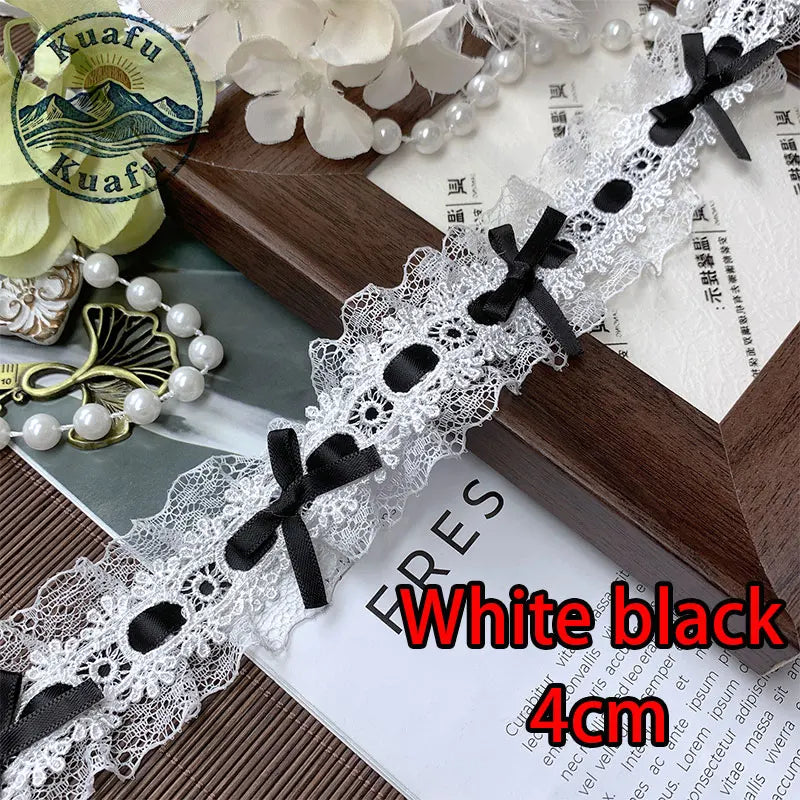 1Yard Lolita Lace Trim Ribbons Bow Pleated Lace Fabric Edge Ruffle Ribbon For DIY Crafts Sewing Dress Clothing Accessories