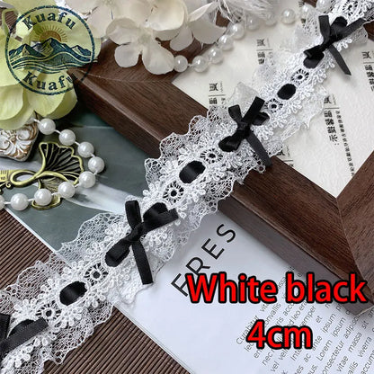1Yard Lolita Lace Trim Ribbons Bow Pleated Lace Fabric Edge Ruffle Ribbon For DIY Crafts Sewing Dress Clothing Accessories