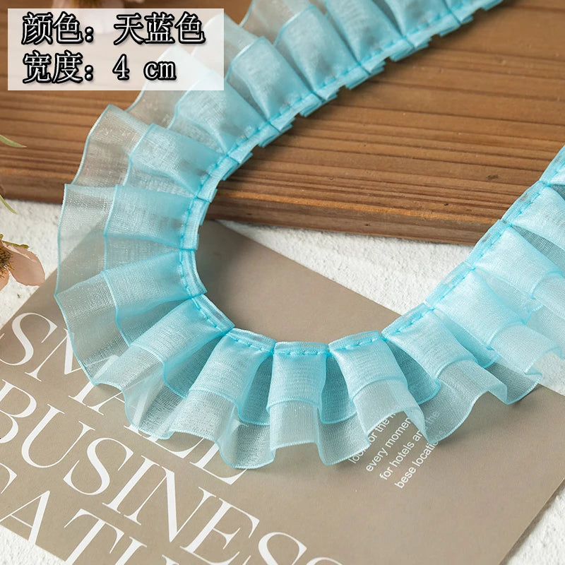 2meters High Quality 2024 Pleated Lace Ribbon Trimming For Party Dress Decorative Clothing Diy Crafts Supplies Needlework Fab