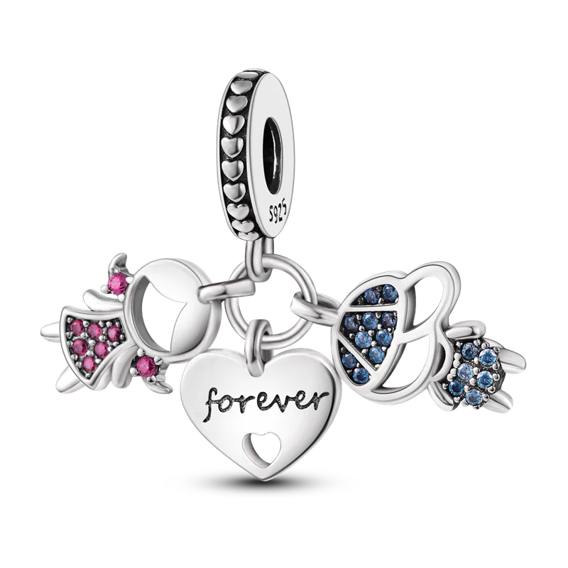 2026 Charms Bead 925 Sterling Silver Pink Butterfly Luminous Firefly Dangle Fit Bangle Bracelet Necklace DIY Jewelry - KTC280