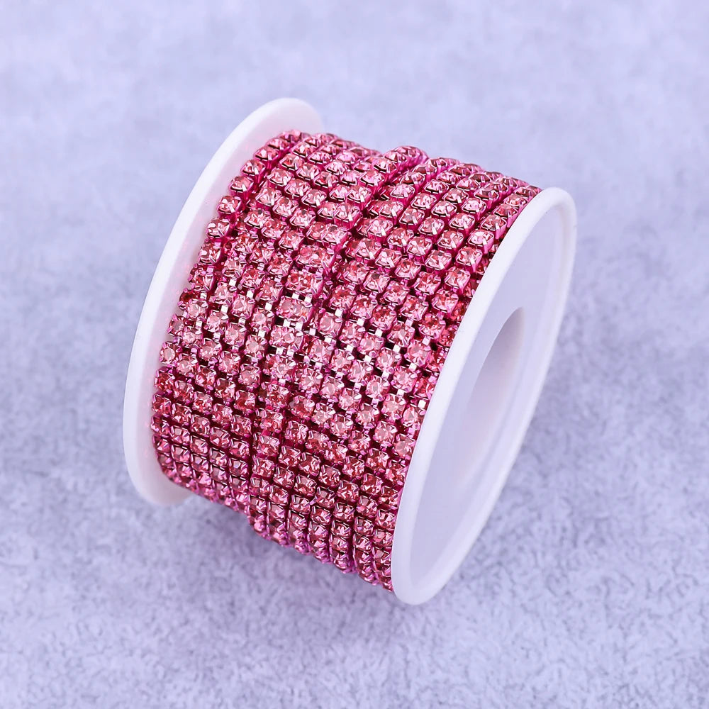 Crystal 10 Yard Rhinestones Trim Stone Cup Chain Gold Diamond Strass Decorative Applique Crystal Trimmings For Dresses - Rose
