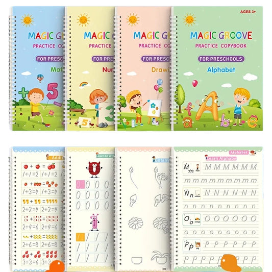4pcs/set Reusable Children 3D Copybook for Calligraphy Numbers Handwriting Learning Math Book Writing for Kids Toys
