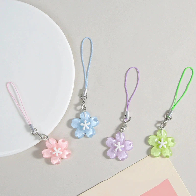 Colorful Resin Flower Phone Chains for Women Korean Style Fresh Cute Transparent Bag Key Pendant Best Friend Compact Accessor