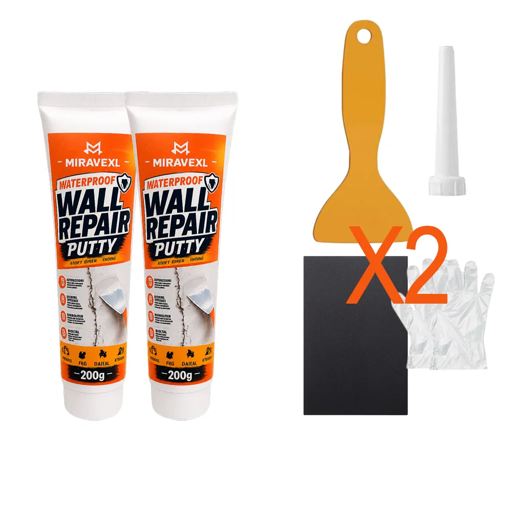 Wall Repair Putty Kit -200gWaterproof Spackling Compound with Scraper,Nozzle, Sandpaper,Gloves for Easy DIY Crack Mending - 2