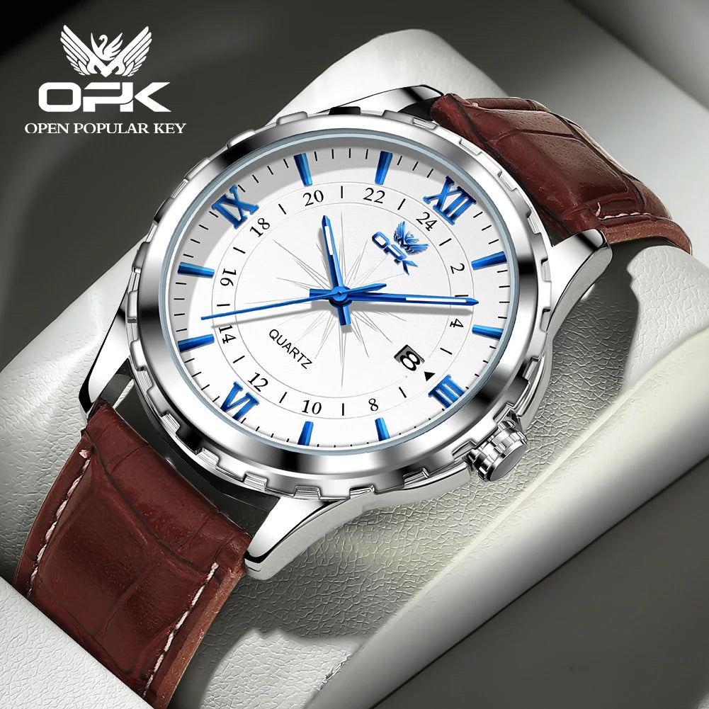 OPK Brand Steel Belt Dual Calendar Men's Quartz Watch 6003 - blue pointer A