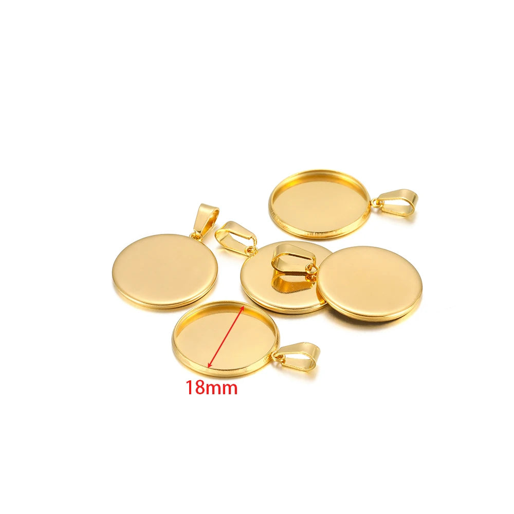 10pcs Stainless Steel 6-30mm Cabochon Cameo Base Settings Round Bezel Blank Tray for DIY Handmade Jewelry Charm Making - gold