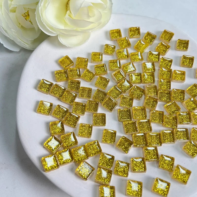 Mosaic Tiles for Crafts Blue Shine Assorted Color 50pcs Glass Glitter Mosaic Supplies Pieces Bulk Square Shape Home Decoratio