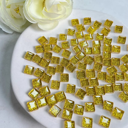 Mosaic Tiles for Crafts Blue Shine Assorted Color 50pcs Glass Glitter Mosaic Supplies Pieces Bulk Square Shape Home Decoratio