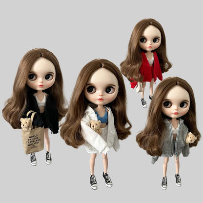 New Arrival Blythe Doll Clothes Sweater Sports Set Vest Shorts Zippered Hoodie Jacket for Blyth OB24 Pullip 1/6 Dolls Outfit