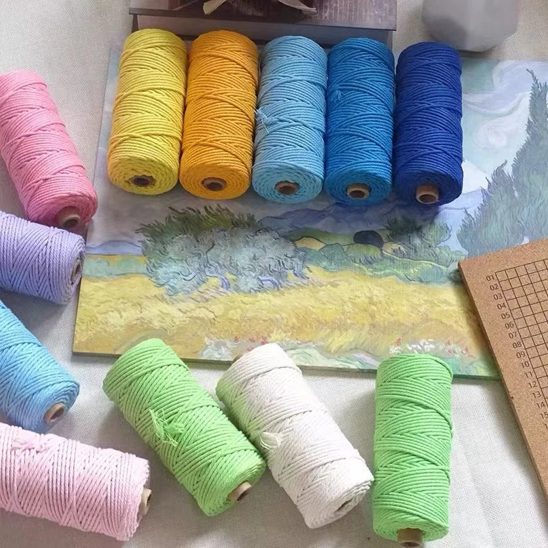 Handmade Boho Decor 3mm 100% Colorful Cotton Cord Rope Thread Twisted Macrame String DIY Home Wedding Decoration Supply 110 Y