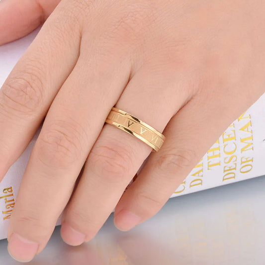 Seakissky Classic Fashion Stainless Steel Roman Digital Men Women Ring Cool Punk Waterproof Jewelry for Party Gifts