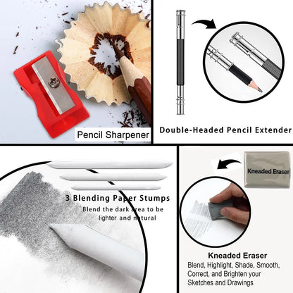 29Pcs Drawing Kit Sketching Pencils Set,Portable Pen Curtain-Charcoal Pencils, Sketch Pencils, Charcoal Stick,Sharpener,Erase