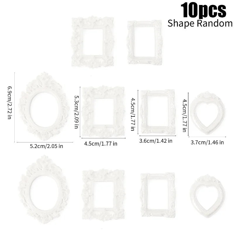 10/30PCS Mini Vintage Resin Picture Frame Small Picture Frames Antique Silver Gold Frames for Dollhouses Ornaments Wall Hangi