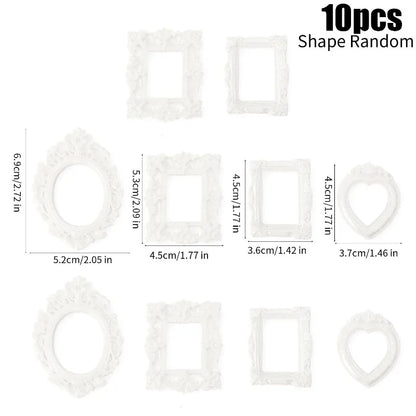 10/30PCS Mini Vintage Resin Picture Frame Small Picture Frames Antique Silver Gold Frames for Dollhouses Ornaments Wall Hangi