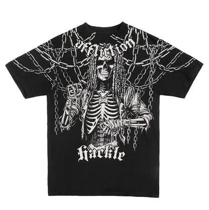 American Goth Haunted Mound Graphic T-shirt Printed Men Women Y2K Grunge Summer Short-sleeved Oversized T-shirt Streetwear To