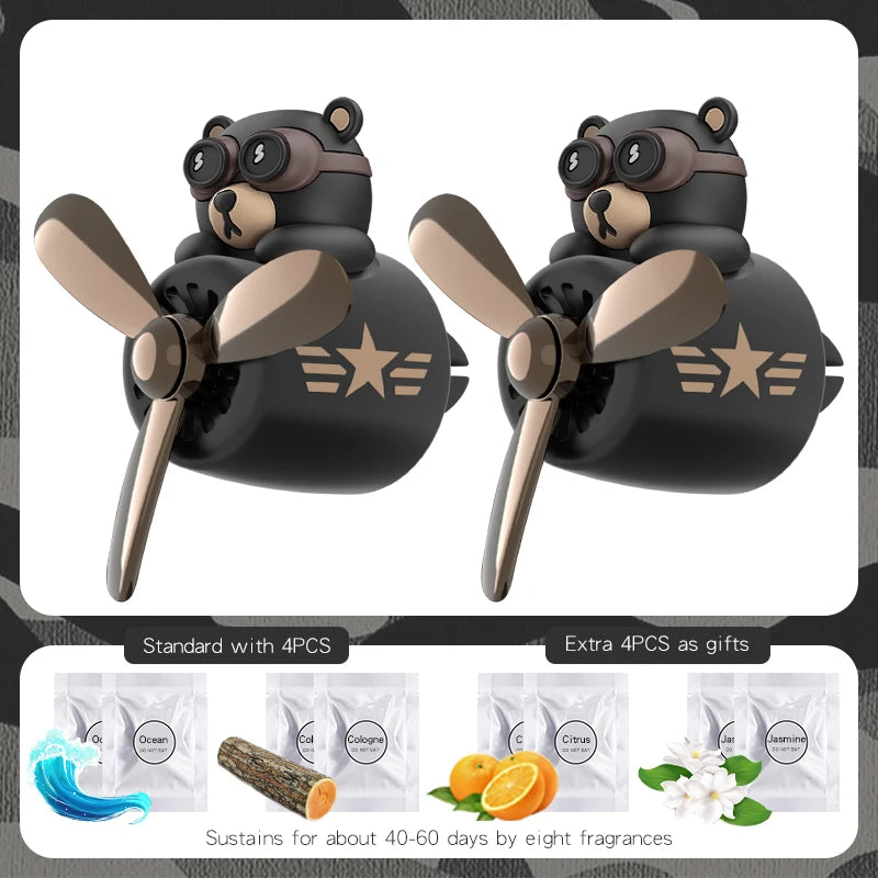 Rotating airplane pilot bear car air fresheners accessories interior decorations fan vent clips perfume fragrance diffuser ar